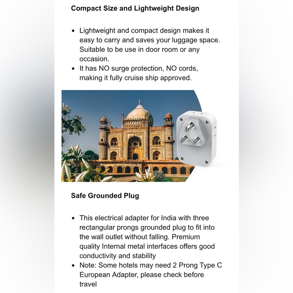 US to India Plug Adapter 2 Pack, TESSAN Adapter with 4 Outlets 3 USB Charger - Picture 10 of 13